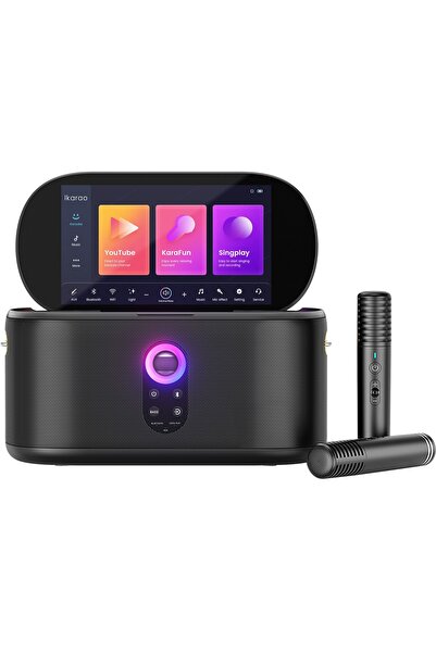 Ikarao Smart Karaoke Machine with 10.1-inch Screen, 2 Wireless Mics, Portable...