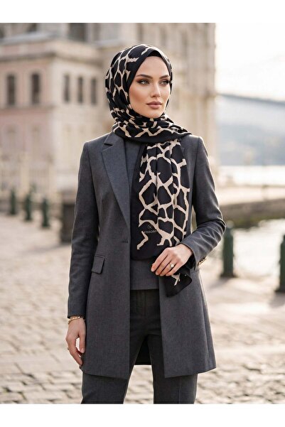 Vissona KREP TAŞ DESENLİ SİYAH - BEJ RENKLİ 75X195 KIRIŞMAZ ŞAL