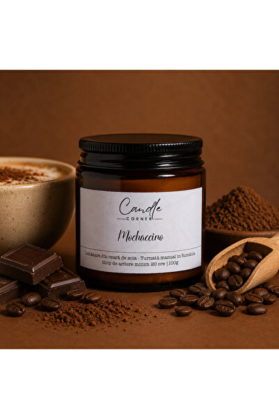 Candle Corner Mochaccino – Lumânare parfumată din ceară de soia, sticlă chihl...