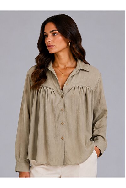 Basics&More Women's Oversize Linen Look Summer Shirt - Stone