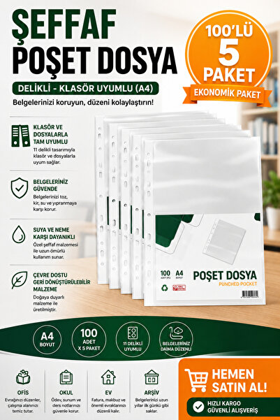 ANI OFİS KIRTASİYE A K Şeffaf Poşet Dosya 100'Lü - 5 Paket - Delikli, Klasör ...