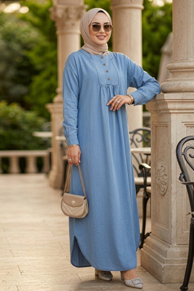 Neva Style Denim Blue Hijab Dress 19121m