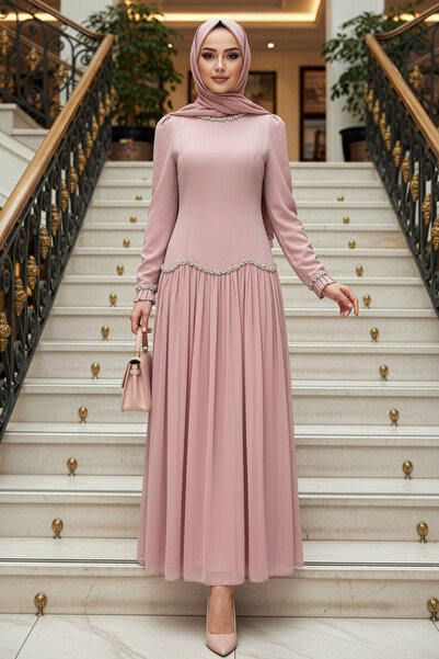 N.S NEVA STYLE فستان سهرة إسلامي مزين بالخرز 55212PD