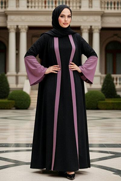Neva Style عباءة تيزيستور داكنة اللون مع تفاصيل على الأكمام 55510KGK
