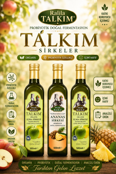 Monarda Organik Talkım Elma Sirkesi 500Ml 2 Adet + Ananas Sirkesi 500Ml 1 Ade...