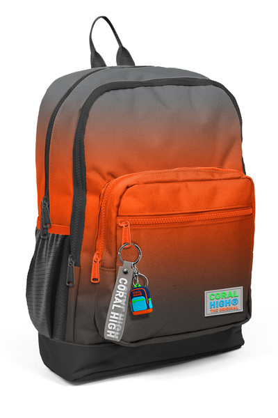 Orange Grey Four Compartment School Backpack with Toggle 23748