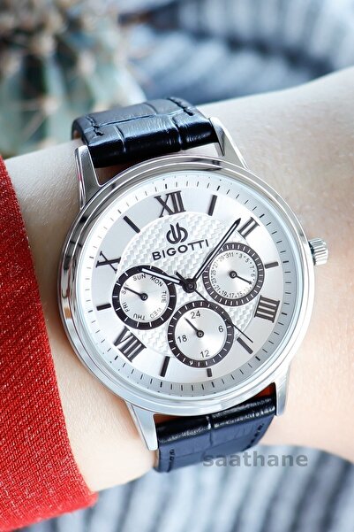 Bigotti Women's Black Multifunctional Leather Strap Wristwatch 664659