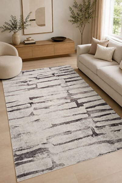 Serente Home Taş Desenli Yıkanabilir Kaymaz Taban Bej Kahverengi Şönil Salon ...
