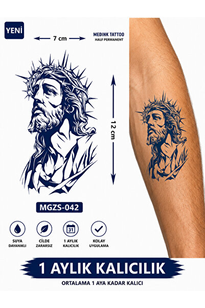 medink tattoo 1 Ay Kalıcı 24 Saat Sonra Kararan Hz.isa Jesus Dövme Geçici Tat...