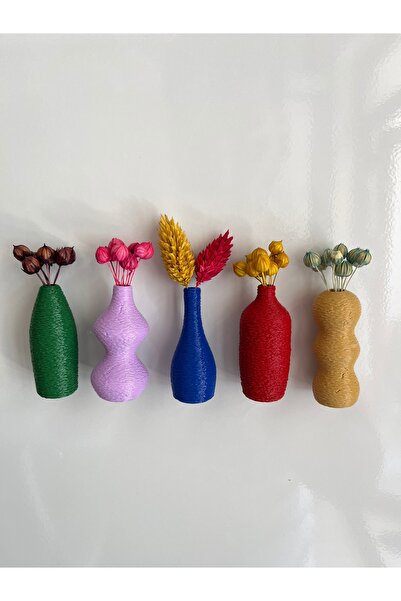 Serüven 3D Miniflora - 5'li Magnetli Mini Vazo - Karışık Renkli Buzdolabı Süsü