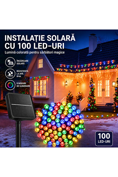 OricareFain Instalatie solara decorativa, Exterior, Incarcare solara, 10 m, 1...