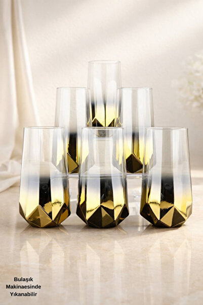 rova tr Amber Serisi Titanyum Kaplama Modern Su Bardağı 6’lı Premium Set - He...
