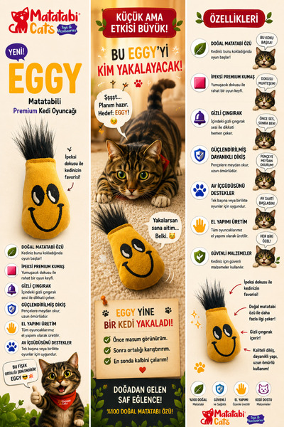 MATATABİ CATS Eggy Tüylü Kedi Oyuncağı Matatabi Içerikli 10 Cm