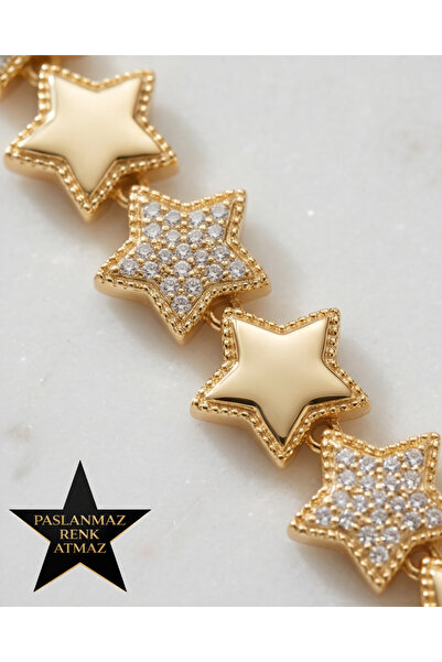 XUPING JEWELRY Xuping 14K Altın Renginde Zirkon Taşlı Taş Detaylı Yıldız Kadı...