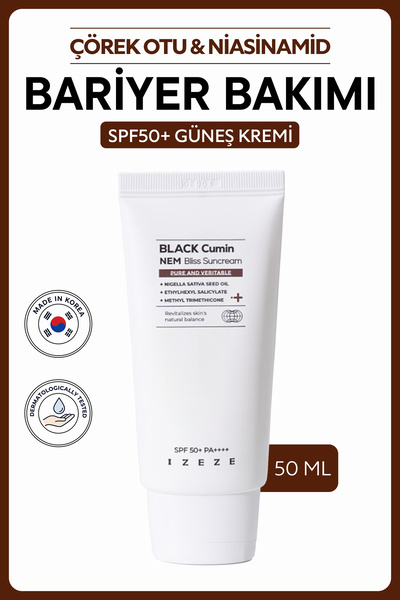 IZEZE Black Cumin NEM Bliss Güneş Kremi, 50ml | SPF50+ PA++++ Nemlendirici, Y...