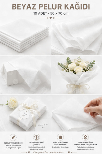 t tuğset etiket Renkli Pelur Kağıdı Beyaz 50x70 Cm 10 Adet