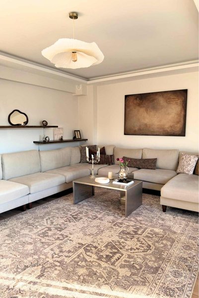 Apex Bej Vintage Salon Halısı Yıkanabilir Kaydırmaz Taban Halı Yolluk Mutfak Koridor HalısıVelora 3044