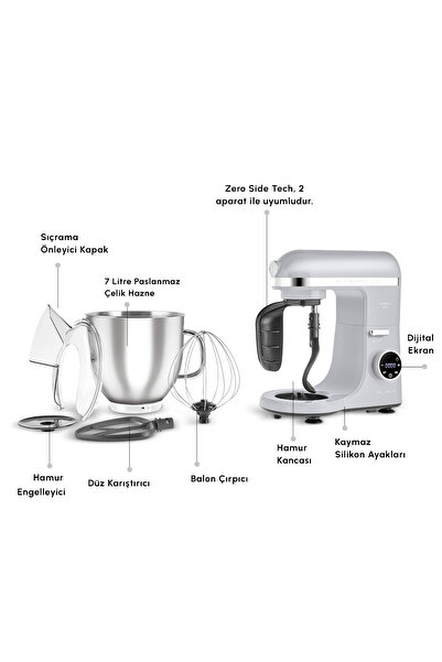 Karaca Mastermaid Chef Ultra D2000W Dijital Ekranlı Hamur Yoğurma Makinesi Silver 7L