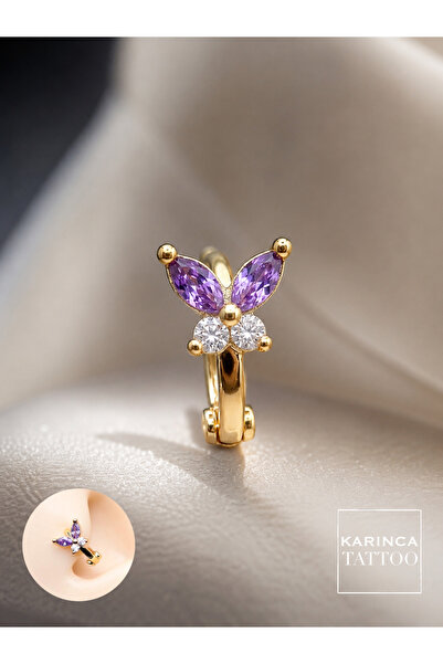 Karınca Piercing Kelebek Halka Mor Taşlı Piercing Rook Daith Forward Helix Sn...