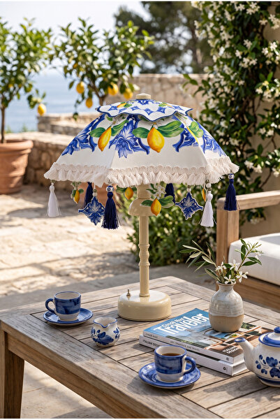 decofav Limon Bahçesi Bohem Tasarım Pilli Bali Şemsiyesi LED Aplik – Kumaş Şa...