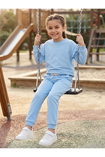 Civil Girls 6-9 Years Old Tracksuit Set with Ruffled Sleeves - Blue 8-9 Years...