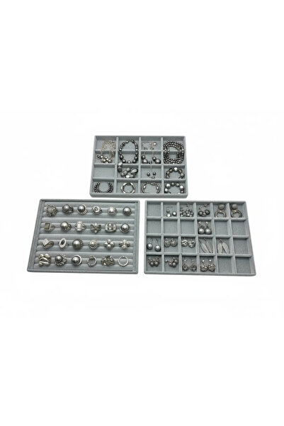 MeGass Dekor Bern Model Suede Fabric Gray Color 34/24cm 3 Piece Set Jewelry D...