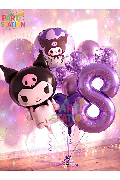 Parti Station Sanrio Kuromi 8 Yaş Mor Renk Balon Set Anime Hello Kitty Kuromi...