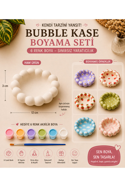 LORİCA Bubble Kase Boyama Seti Kendin Yap Hobi Kiti | Takı Tabağı, Anahtarlık...