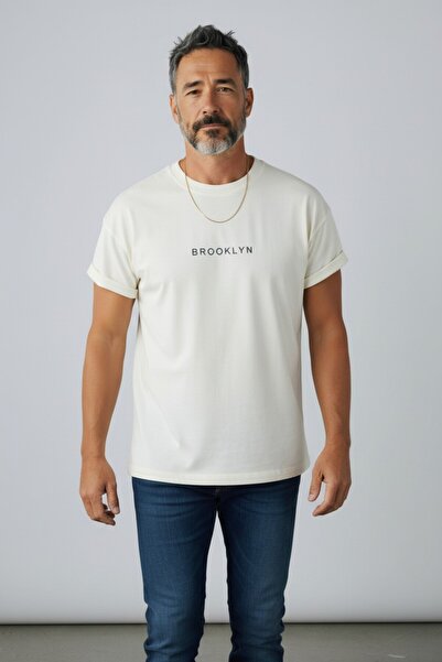 Altamira Unisex Beyaz Brooklyn Baskılı Oversize Tshirt