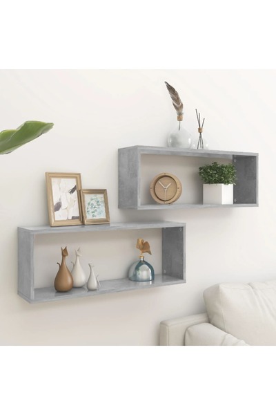Concept Rafturi de perete cub, 2 buc, gri beton, 60x15x23 cm, PAL