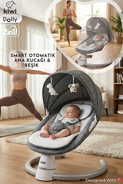 Kiwi DollyPlus 2in1 Otomatik Sallanan Kademe Ayarlı Beşik ve Anakucağı