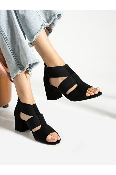 Alemdar Shoes حذاء نسائي بكعب من جلد الغزال الأسود FANCY
