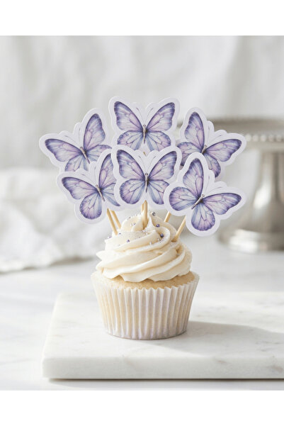 gökçem 12-Piece Purple Concept Party Straws and 12-Piece Cupcake Toothpick De...