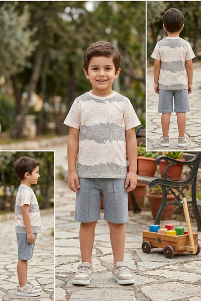 meyastore Boy's Shorts Set with Letter Print
