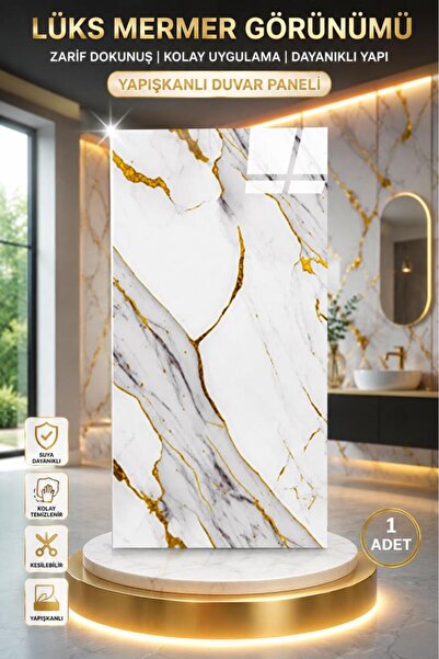 Renkli Duvarlar Shiny Yaldızlı Mermer Desenli 30x60cm Yapışkanlı Mutfak Banyo...
