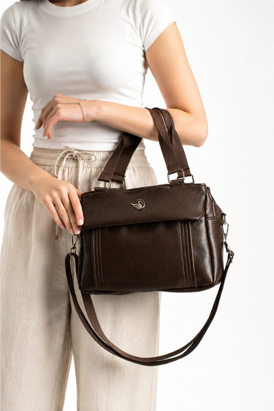 MILANOFOX 5-Compartment Brown Multi-Compartment Women's Hand and Shoulder Bag...