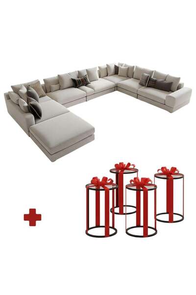OEMS Modern U Shaped Sectional Sofa with 4 Side Tables Gift