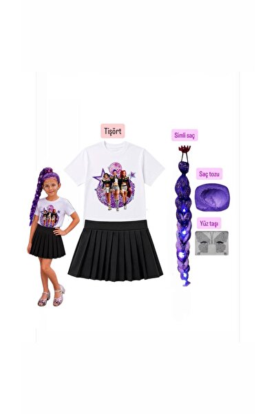 bemora kids تي شيرت مطبوع عليه Kpop Huntress Demon Slayers للفتيات + تنورة قص...