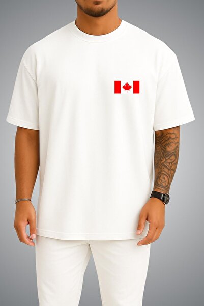 Bahriyeli Collection Oversize Canadian Flag Pocket Printed Unisex T-Shirt