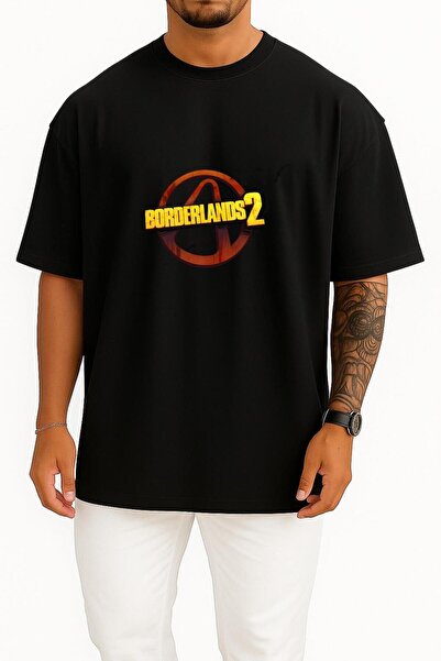Bahriyeli Collection Oversized Borderlands 2 Logo Chest Printed Unisex T-Shirt