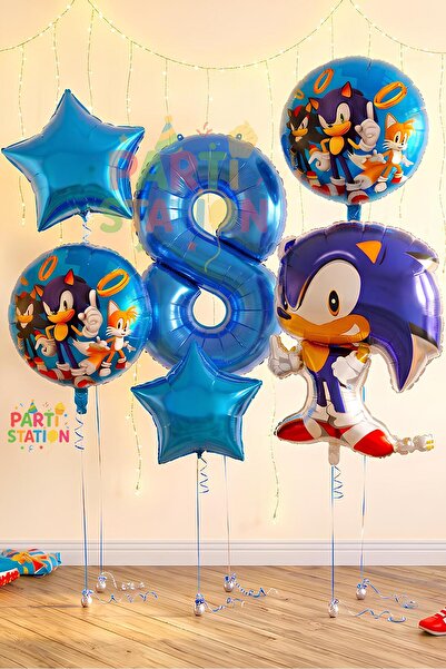Parti Station Kirpi Sonic Konsept 8 Yaş Balon Set Sonic Doğum Günü Balon Set
