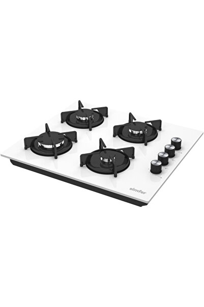 Simfer 3048 4 Gözlü 60 Cm Set Üstü Beyaz Cam Ocak, Emaye Izgara