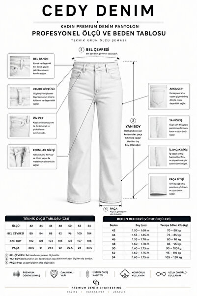 CEDY DENIM - Kadın Büyük Beden Boru Paça Yüksek Bel Regular Fit Likralı Pantolon C626-Siyah