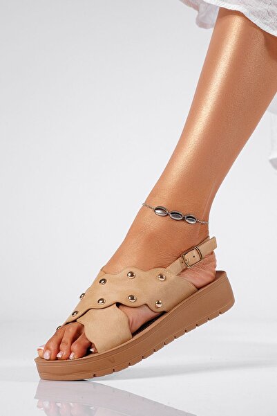 Zaira Sandale cu platforma dama bej din piele ecologica Hiraani #22247 - 40