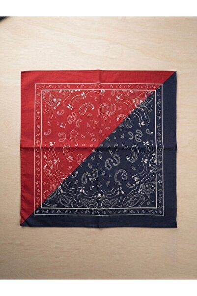 Naz Ipek %100 Pamuklu Bandana Fular 50x50cm Kırmızı Lacivert Etnik Desen Çift...