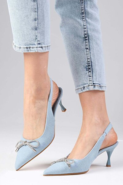 Mio Gusto Pantofi de damă cu toc Alexis Ice Blue Denim Tesatura Spate Deschis...