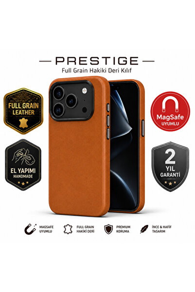 PLM Prestige iPhone 17 Pro Max Uyumlu,Full Grain Hakiki Deri Kılıf, MagSafe U...