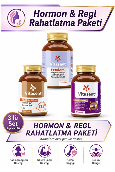 VİTASENT 3'lü Hormon & Regl Rahatlatma Paketi – Femlora, MagComplex 4 ve Vita...