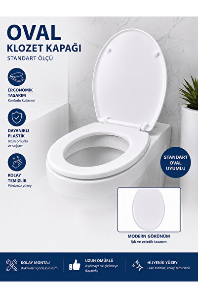 KEPEZ Oval Standart Klozet Kapağı Plastik Montaj Vidalı Universal Klozet Kapa...