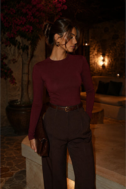La Sarta Emerson Crew Neck Padded Burgundy Bodysuit